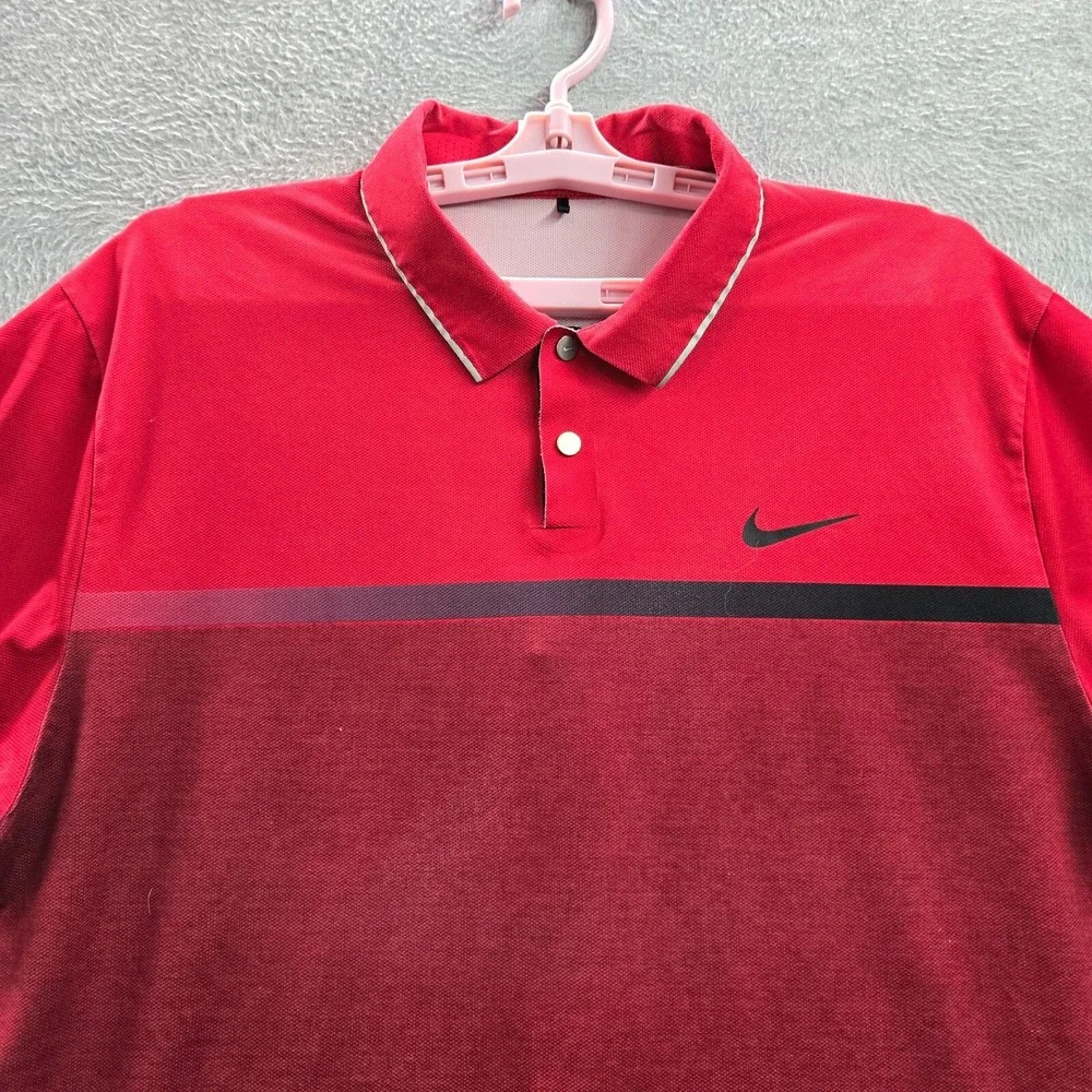 Nike Tiger Woods Men Polo M Red‎ Golf Collection Short Sleeve Polyester Y2K
